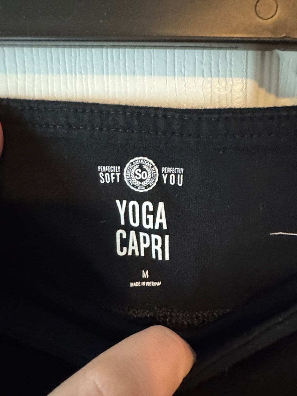 EUC SO Black Leggings with Blue Cuffs and Teal-Striped Side Panels - Picture 5 of 5